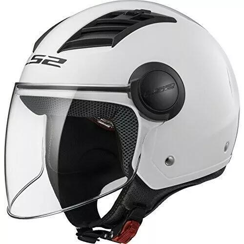 LS2 Casco Jet Airflow OF562 Open Face Visiera Lunga Bianco Lucido