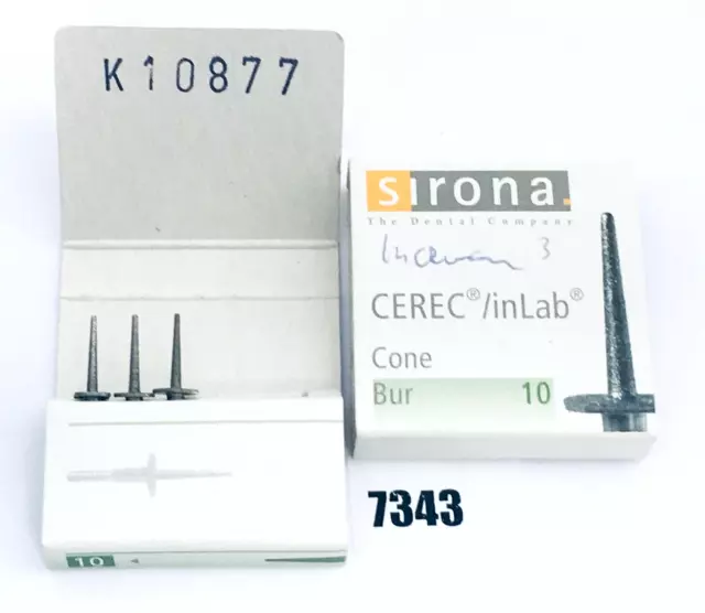 3 X Sirona Cerec Inlab Cône Fraise 10 Diamant Meuleuse 58 85 103 Neuf/Emballage