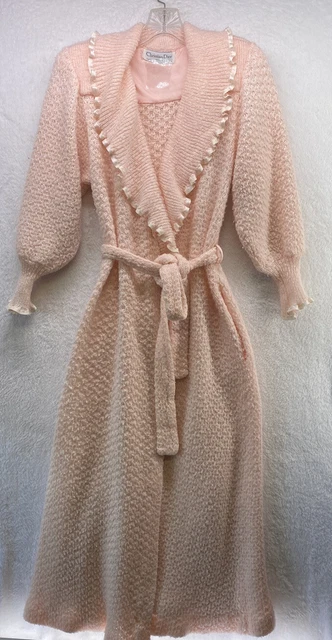 Rare HTF Vintage Christian Dior Lingerie Pink Knit Ruffle Sweater Robe Small