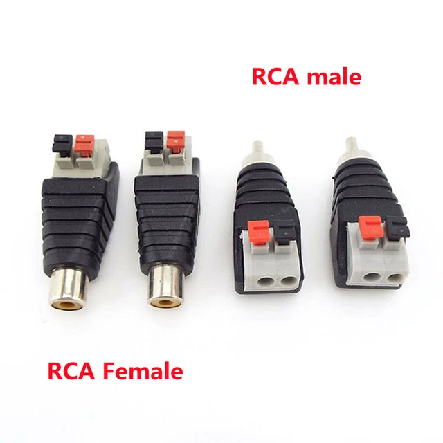 Speaker Wire Cable to Audio RCA Male Female Connector Adapters Jack Press Plug