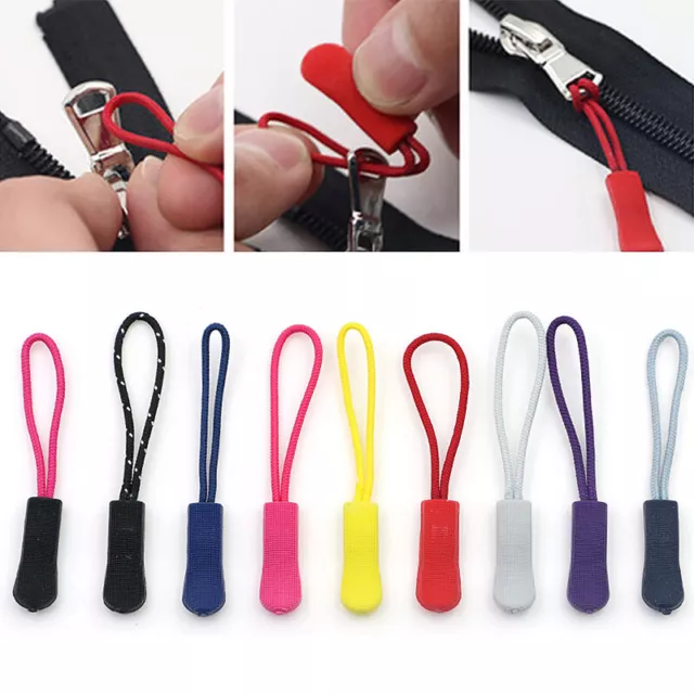 10Pcs Zipper Pull Puller End Fit Rope Tag Fixer Zip Cord Bag Replacement Clip