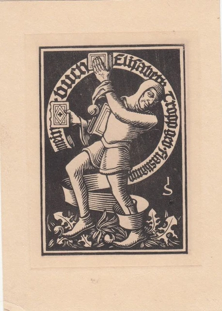 Exlibris Bookplate Copperplate Josef Sattler 1867-1931 Fool Card Game