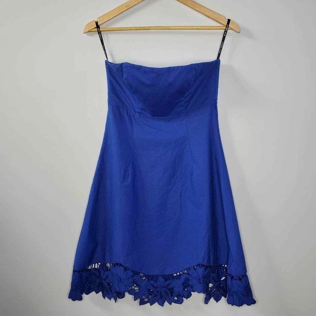 Betsey Johnson Bright blue floral cut out strapless 90s style mini dress Size 4