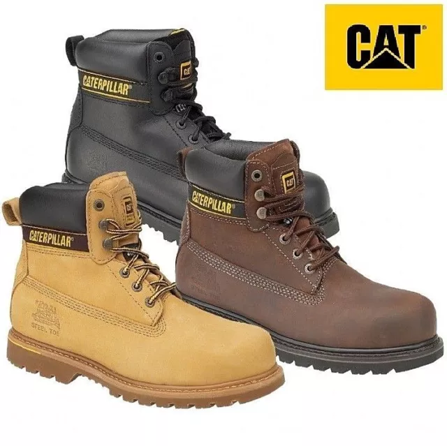 Mens Caterpillar Holton Steel Toe Cap Safety Leather CAT 6" Work Boots Size 6-15