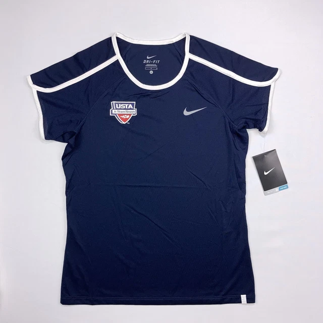 NIKE Tennis Jersey Shirt DRI-FIT Girls Size Large Blue USTA Jr Team Training