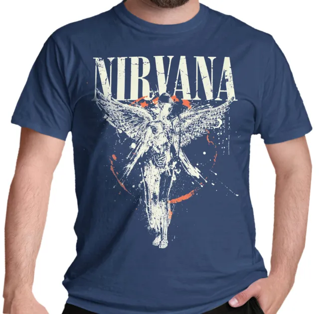 Nirvana T Shirt In Utero Album Art Grunge Kurt Cobain Angelic Band Blue NEW