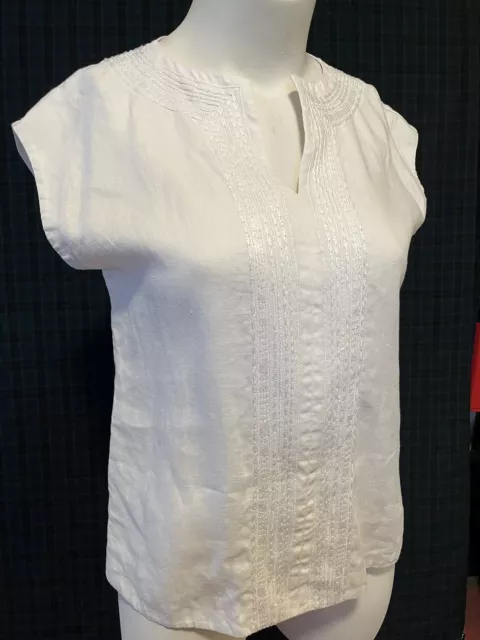 Lafayette 148 NY spring LINEN Top Embroidered all white bohemian style￼Large