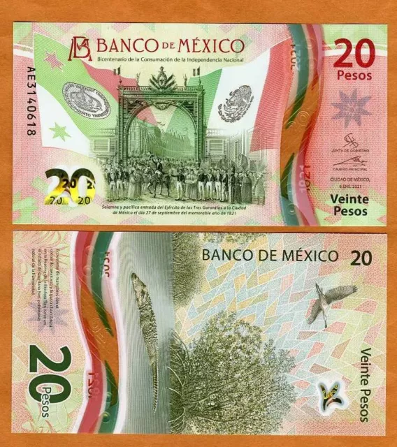 Mexico, 20 Pesos, 2021-2023, Polymer, P-New UNC Commemorative Independence