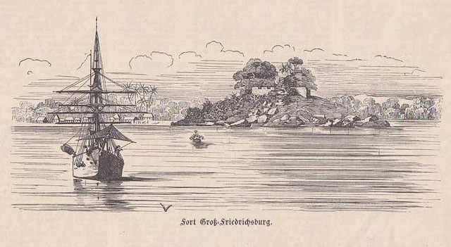 Fort Groß Friedrichsburg HOLZSTICH von 1884 Kolonie Westafrika Goldküste