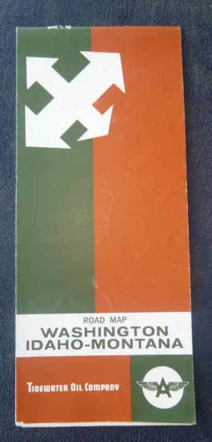 1962 Washington Idaho Montana road map Flying A oil gas Tidewater