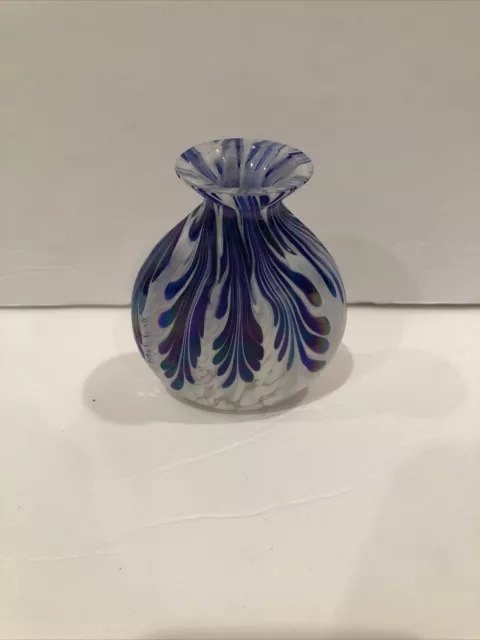 iridized peacock feather style art glass perfume bottle No Stopper