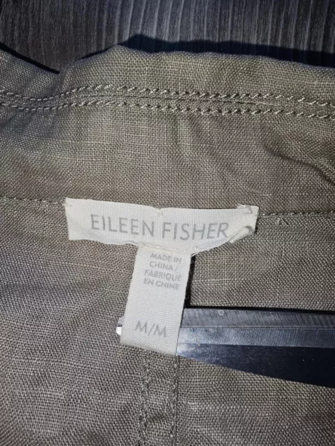 Eileen Fisher Jacket Womens M Coated Organic Linen Stone Asymmetric Zip Moto 2