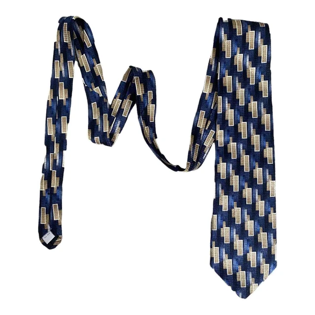 Vintage PIERRE CARDIN Navy Gold Geometric Men's Silk Tie