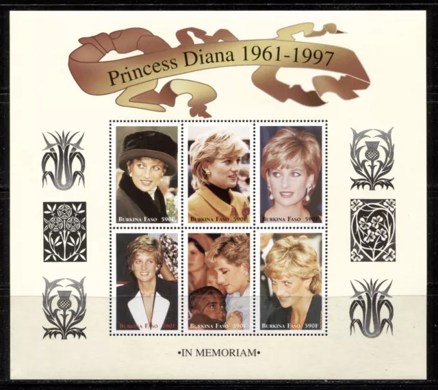 BURKINA FASO 1998, PRINCESS DIANA, CHILDREN, Scott 1093 SHEET OF 6 DIFF., MNH