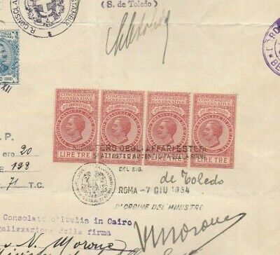 ITALY-TURKEY V.Rare Multi Mixed Consular Revenues High Values Certificate 1934