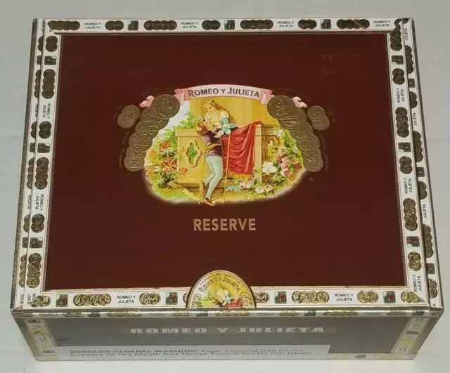 Romeo y Julieta Reserve Titan 54 X 6 Empty Wooden Cigar Box 8.75" X 7" X 3.75"