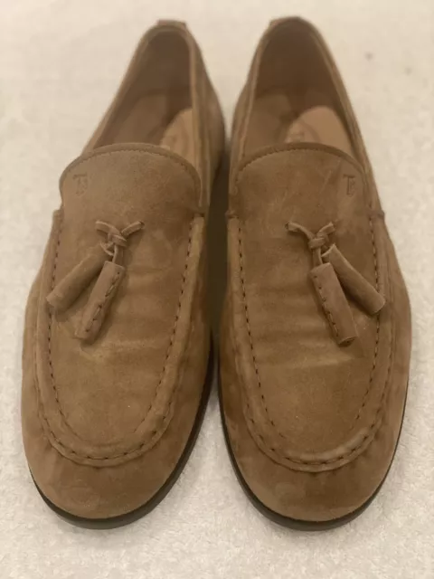 tods mocassini scarpe da uomo beige pelle scamosciata taglia 8,5UK 42,5EU