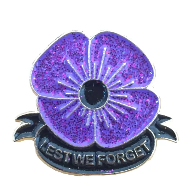Purple Poppy Pin Badge Lapel Enamel Brooch Lest We Forget Veteran Soldier Animal