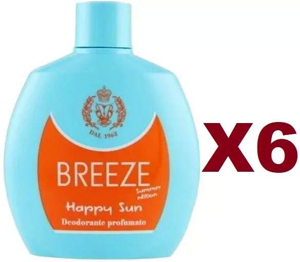 6 Pz Breeze Happy Sun Deodorante Profumato Squeeze 100Ml