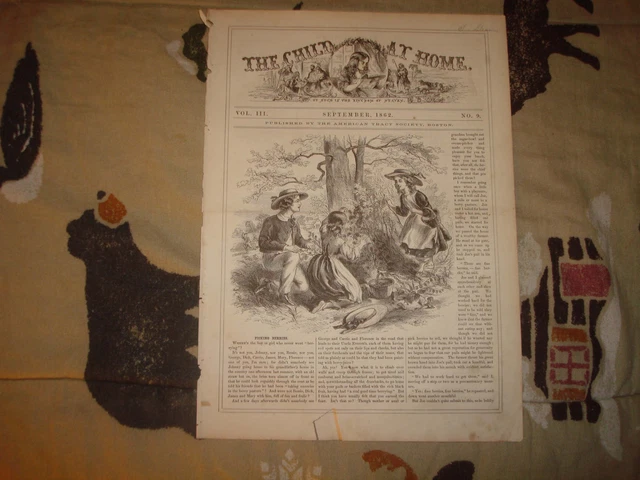 1862 Antique Victorian Art Print Children Berry Picking