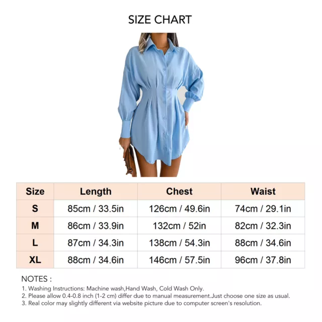 (Blue XL)Mini Shirt Dress Polyester Fiber Pleated Cinched Waist VIS