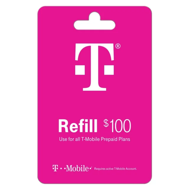 T-MOBILE $100 Prepaid Refill Card. Airtime. Top Up. Recharge