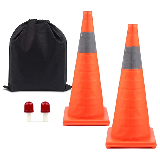 [2 Pack] 28'' Inch Collapsible Traffic Safety Cones, Orange Cones, Multi Purpose