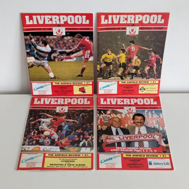 LIVERPOOL FC FOOTBALL Programmes, Anfield Review Vintage 1990/91 Bundle