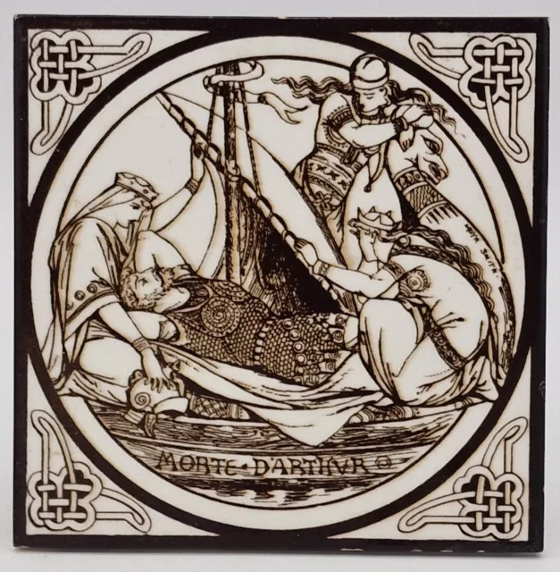 Minton Fireplace Tile Tennysons Idylls of The King Morte D'Arthur C1876