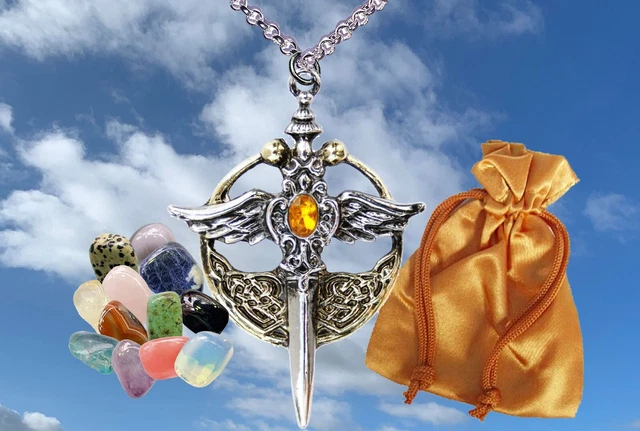 ST MICHAEL S RELIC Archangel Sword Pendant Necklace FREE GEMSTONE