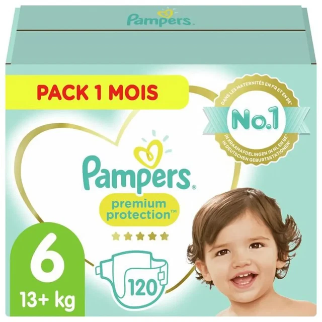 PAMPERS Premium Protection Taille 6 13+ kg - 120 Couches, Pack 1 Mois