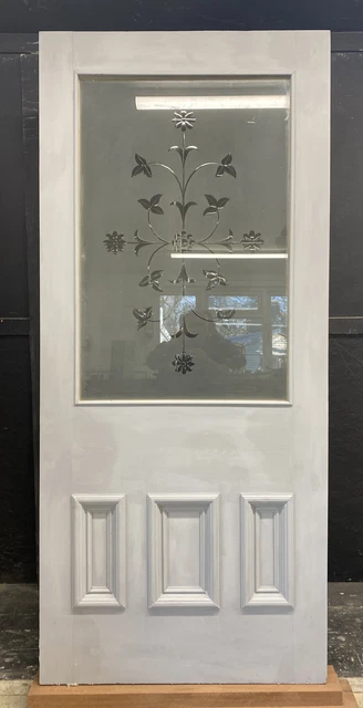 Victorian Cut Etched Glass Front Door Antique Period Reclaimed Old Pine Wood