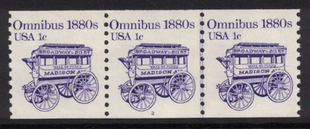 Scott 1897- MNH Plate Number Strip of 3, #2- 1c Omnibus 1880s- mint PNC3