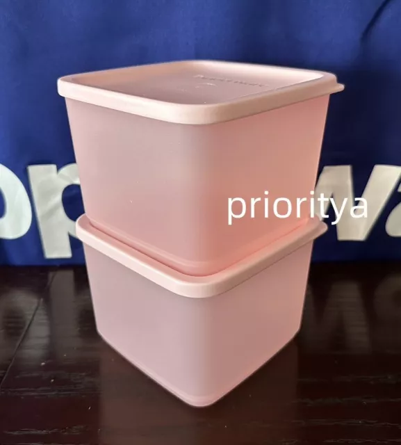 Tupperware Basic Bright Square 4 Cup Container Set of 2 Pastel Pink New
