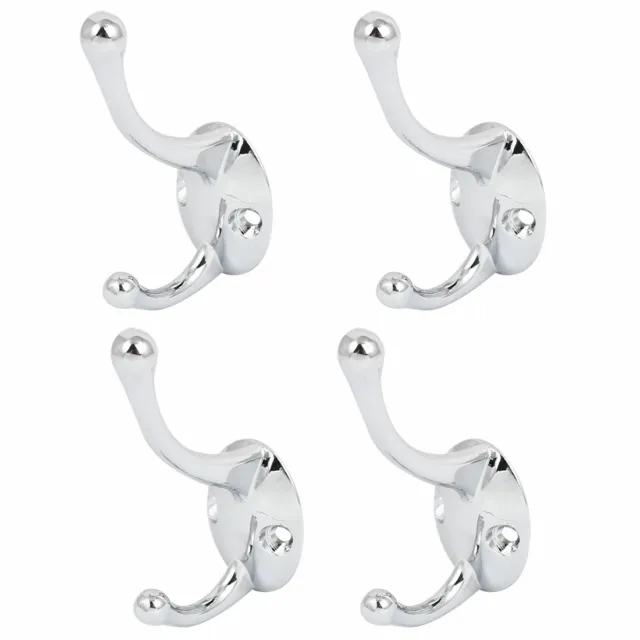 Wall Mount Chrome Finished Double Hooks Hanger 4 Pcs for Hat Coat Clothes Towel