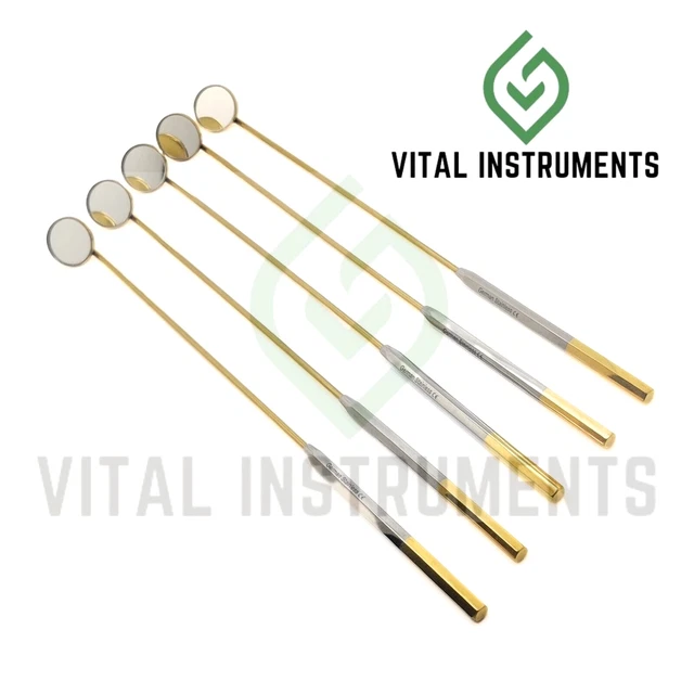 5 Laryngeal Mirror #4 Handle Boilable Custom-Made Gold German Dental Instrument