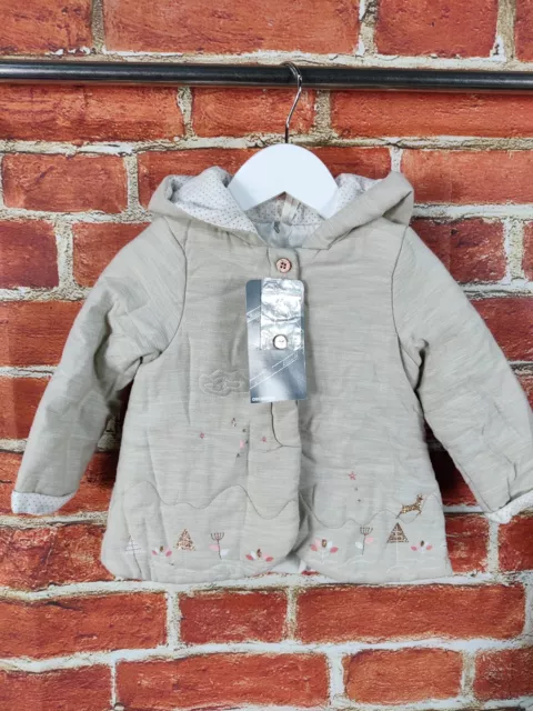 Bnwt Baby Girl Orchestra Beige Padded Coat Jacket Age 12 Months Hood Kids 80Cm