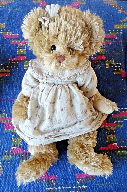 Kb1 /  Peluche Ours Louise Mansen Beige Marron Robe A Fleur 40 Cm Ttbe