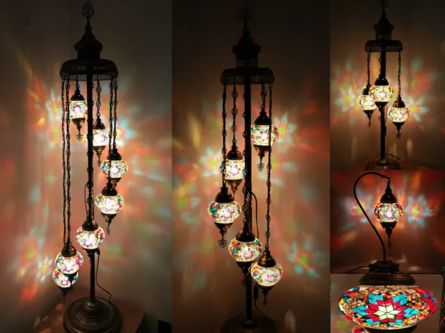 Beautiful 1/3/5/7 Multicolour Ball Turkish Moroccan Glass Floor/Table Lamp