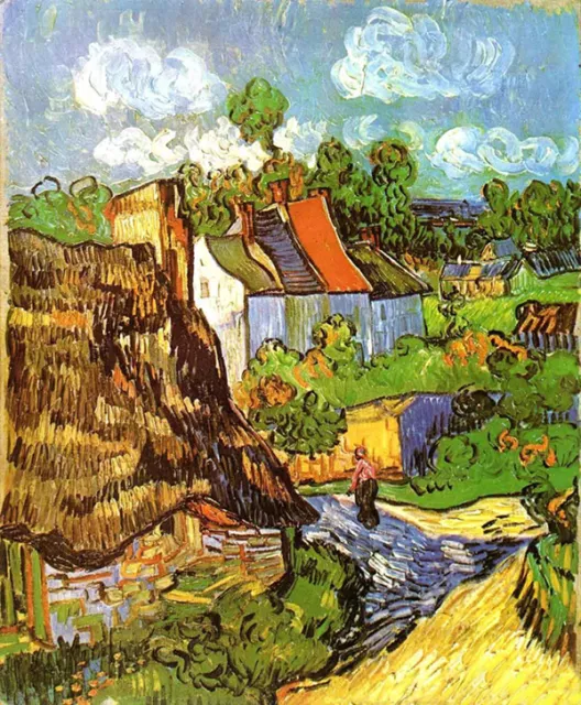 Oil painting Vincent Van Gogh - House in Auvers with woman in landscape canvas