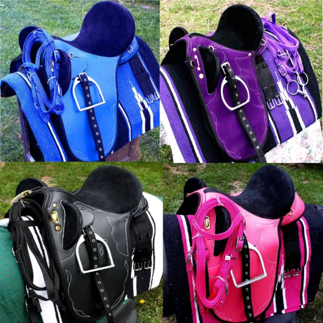 Stock saddles all sizes & colors  fully mounted +bridle,bit and saddle blanket