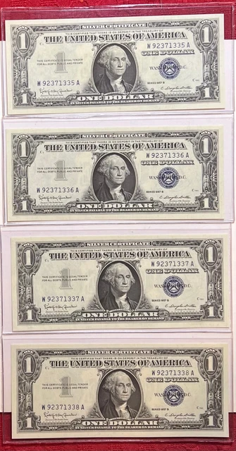 Set of Four 1957 B CONSECUTIVE $1 Silver Certificates Blue Seal