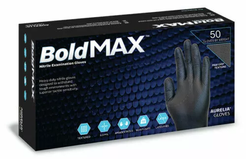 AURELIA BOLD Max STRONG BLACK NITRILE GLOVES  Mechanic  Tattooist  Piercing