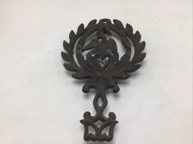 Cast Iron Trivet Eagle Heart Tole Black Footed Hot Plate Vintage Patriotic USA