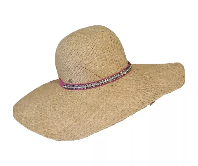 JUICY COURTURE STRAW Garden Sun Beach Hat W/ Pink Ribbon & Rhinestones ...