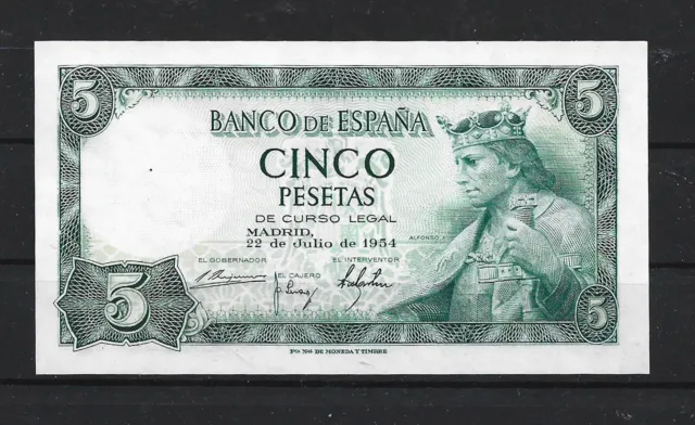 España Billete De Cinco Pesetas Año 1954   (2157)