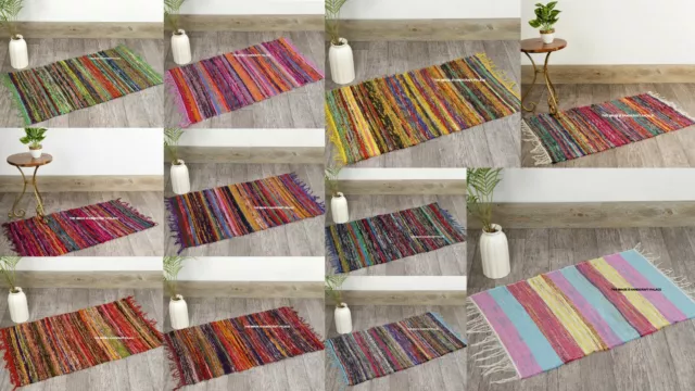 Indian Rag Rug Dari Chindi Throw Woven Handmade Cotton Floor Yoga Mat 2X3 FT