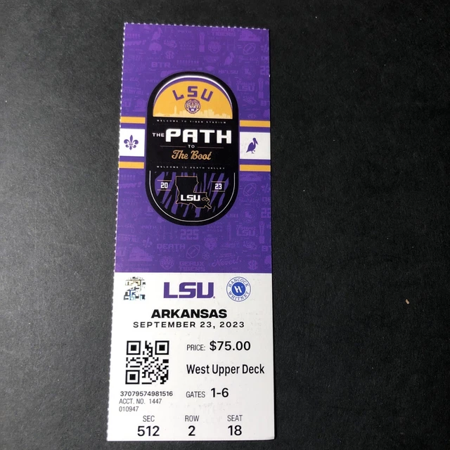 LSU vs ARKANSAS 9/23/23 Full Actual Authentic Paper Ticket Great Condition