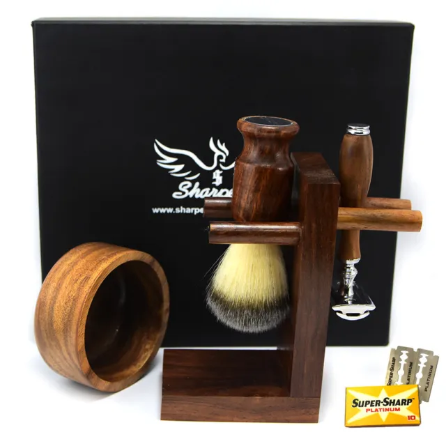 Classic 5 Piece Shaving Set |DE Safety & Badger Brush & Bowl | Men's Gift Kit