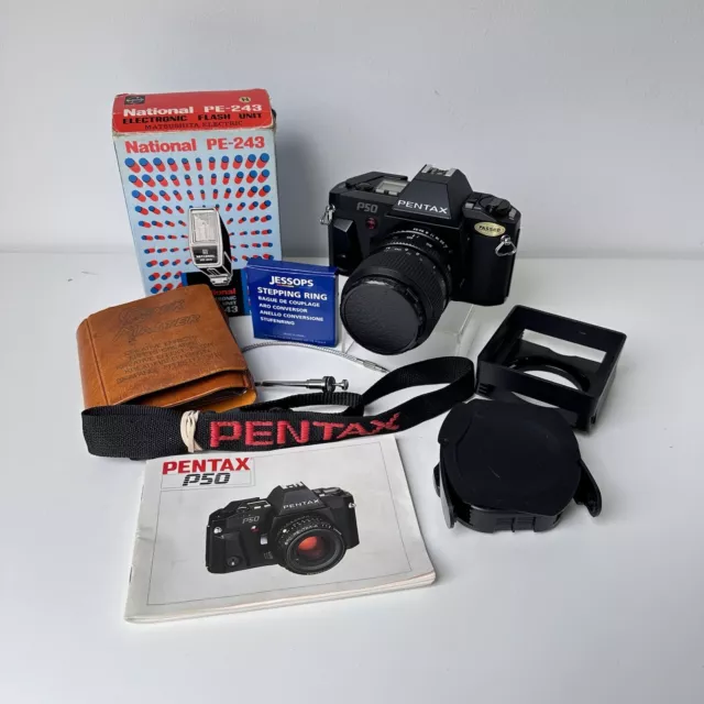 Pentax P50 35mm Film Camera + Miranda 35-70 Zoom Lens + Flash + Filters